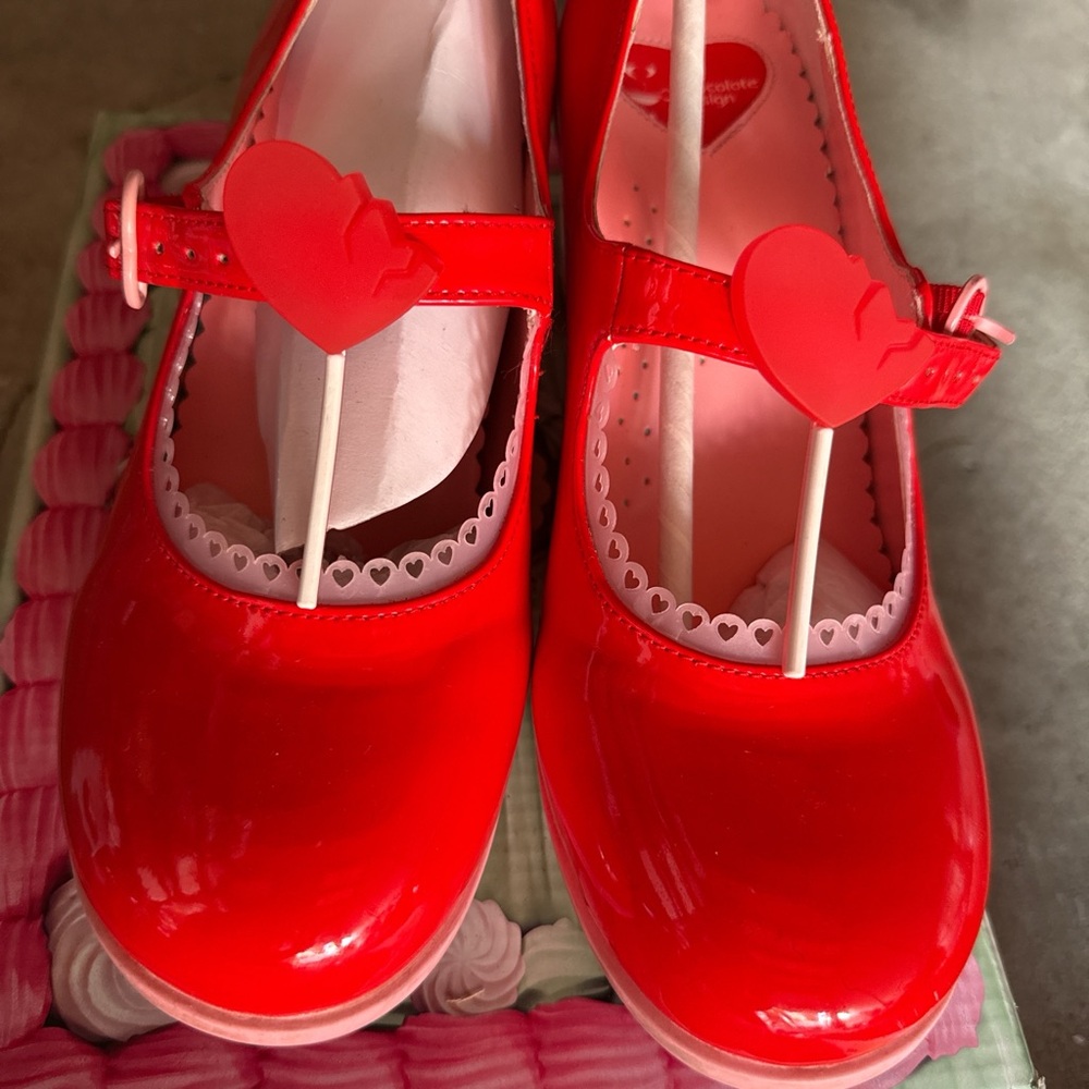 Red Patent Mary Jane Shoes with Broken Heart Lollipop Removable Charms